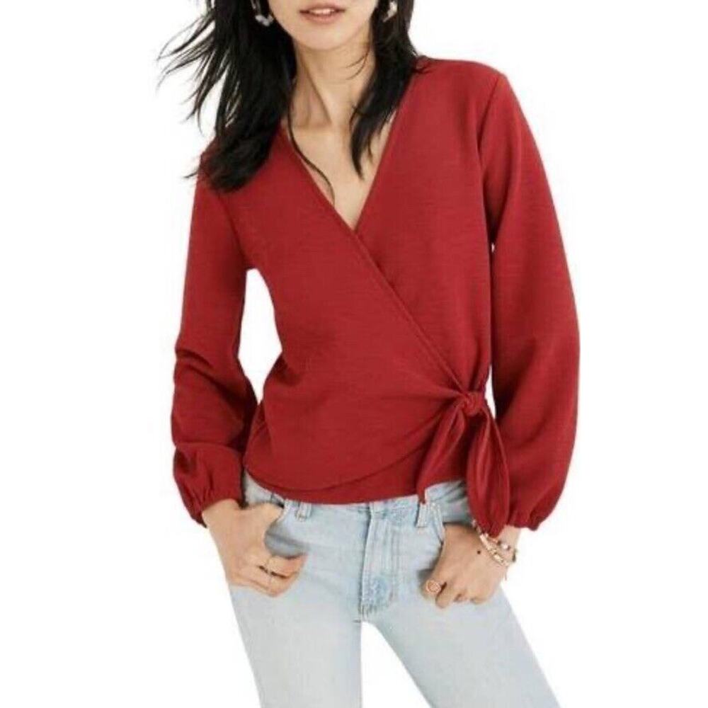 Madewell Red Wrap Blouse with Side Tie